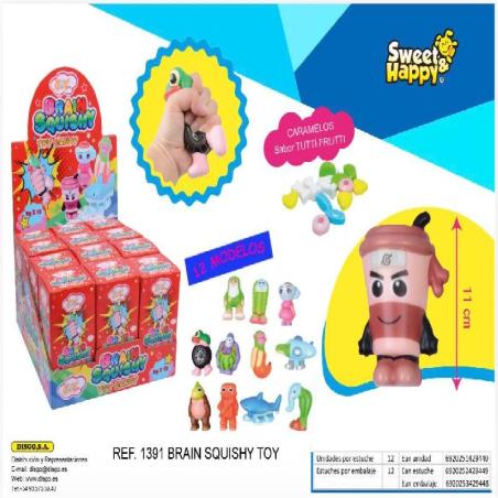 BRAIN SQUISHY TOY CANDY 12 ud